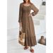 Women's Floral Print Chiffon Lantern Long Sleeve U Neck High Waist Panel Maxi Dress – Casual Fall Resort Gown_ecoleips.com