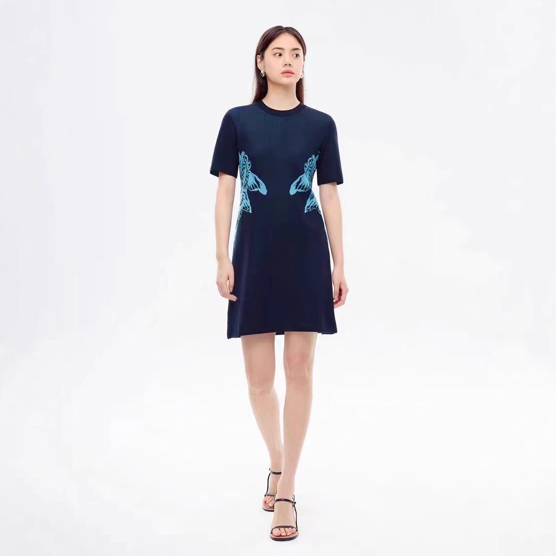Nanyou High-End Women's Fashion 2025 New Pattern Jacquard Cool Short-Sleeve Knitted Dress Slim Fit_ecoleips.com