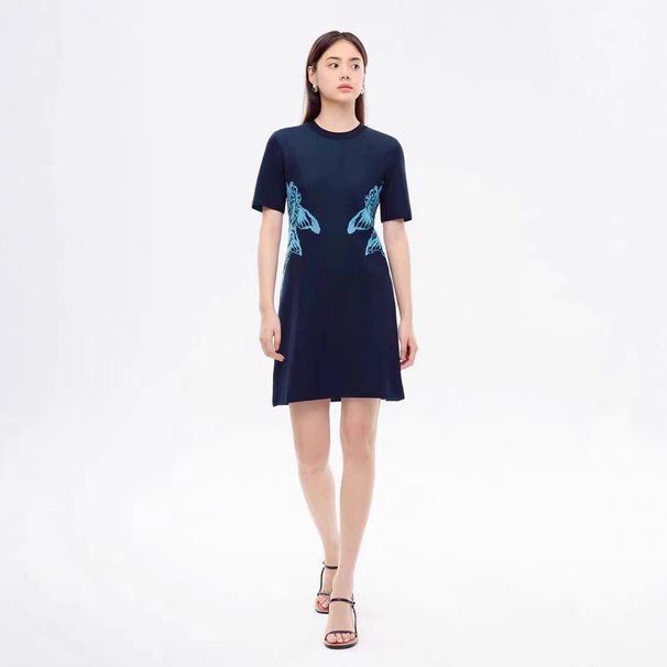 Nanyou High-End Women's Fashion 2025 New Pattern Jacquard Cool Short-Sleeve Knitted Dress Slim Fit_ecoleips.com