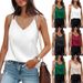 Women's Clothing Solid Color V Neck Camisole Loose T Shirt Top_ecoleips.com