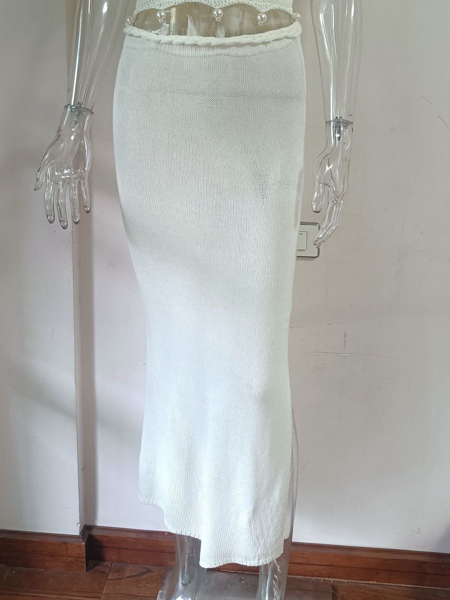 Summer Handmade Crochet Lace Top & Skirt Set - Boho Chic White Outfit For Women, S/M/L"_ecoleips.com