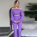 Women's Clothing Solid Color One Shoulder Navel Baring Top Casual Trousers Suit_ecoleips.com