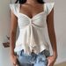Textured Backless Cropped Top European American Style Square Neck Ruffled Hem Short Sleeve Off-Shoulder Sexy Blouse for Women_ecoleips.com