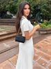 Tossy White Knit Fashion Maxi Dress For Women Short Sleeve Patchwork Elegant Party Dress Lapel High Waist Knitwear Women's Dress_ecoleips.com