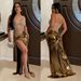 Women's Clothing Fashion Women's High Slit Hot Diamond Perspective Dress_ecoleips.com