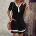 Women's Short Sleeve T-Shirt & Shorts Set With Lace Trim - Solid Color Casual Summer Outfit_ecoleips.com