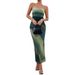 Women’s Clothing Mesh Gradient Pleated Sexy Tight Slit Strapless Tube Top Long Skirt_ecoleips.com