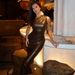 "Sexy PU Leather Bodycon Dress For Women - Tight Fitting Nightclub Party Dress With Oblique Shoulder & Chest Wrap Design, Dark Brown"_ecoleips.com