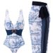 Elegant Retro Print One-Piece Swimsuit Slimming Design Sexy Comfortable Women's Beach Pool Swimwear_ecoleips.com