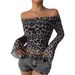 Women's Clothing Women's Sexy One Shoulder Long Sleeve Women's Leopard Print Tops Sexy Hot Girls Bottoming Shirt_ecoleips.com