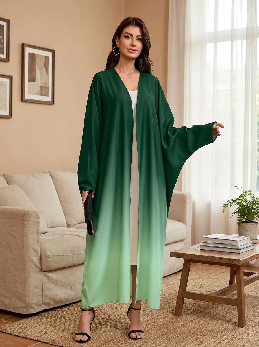 Versatile Gradient Knit Cover-Up Dress, Long Sleeve Open Front Cardigan Dress For Women_ecoleips.com