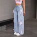 Cross-border Trendy Loose-fitting Bow-tie Straight Wide-leg Long Pants, Washed Women's Jeans, Hot Sale On_ecoleips.com