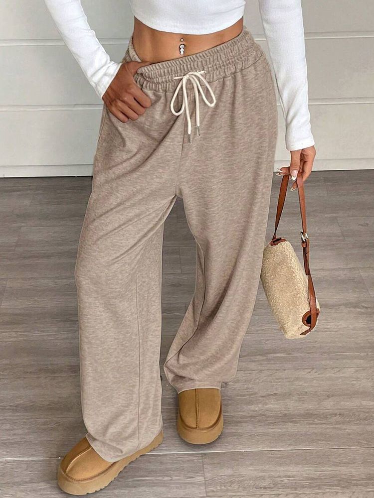 Women's Solid Color Wide-Leg Pants – High-Waisted Flowy Trousers For Work & Casual (Breathable Fall/Winter Lounge Pants, Slimming & Comfortable)_ecoleips.com