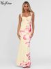 Hugcitar Elegant Flower Print Straps Ruched Backless Bandage Sexy Maxi Dress Summer Y2K Women Clothes Birthday Party Vacation_ecoleips.com