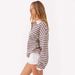 Women's Oversized Stripe Polo Collar Sweatshirt | Casual Long Sleeve Button Front Top For Streetwear, Lounge_ecoleips.com