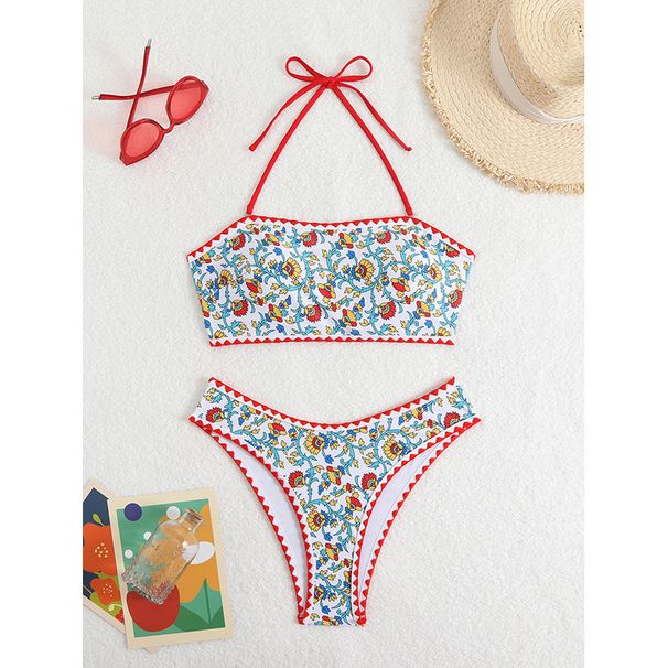 2025 Strapless Tie-Up Swimsuit European American Style Printed Sexy Bikini Women's Beach Swimwear for Spring/Summer/Vacation_ecoleips.com