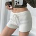 Aria Basics Aria Basics European American Style Elastic Waist Stretchy Bodycon Knitted Shorts, Autumn And Winter Ribbed Slim-fit Solid Color_ecoleips.com