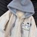 Korean-style Retro Embroidered Snowman Fleece-lined Hooded Cardigan Sweatshirt For Women, Autumn And Winter, High-end,_ecoleips.com