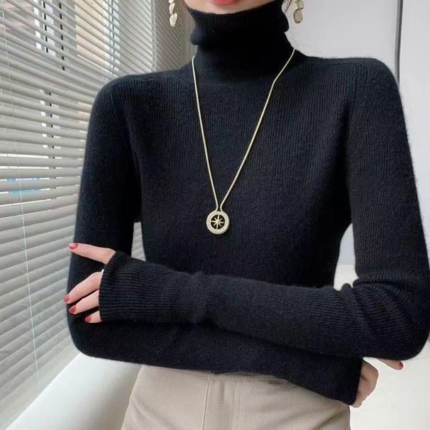 girl High Neck Thickened Inner Layer Base Sweater For Women, Autumn And Winter 2025 New Style, High-End Soft Slim Fit Knitted_ecoleips.com