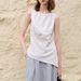 High Quality Women's Sleeveless Cotton And Linen Top Unique Asymmetrical Slits And Pleats Design for Summer Clearance Sale_ecoleips.com