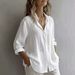 White Women's Cotton Linen Long Sleeve Shirt Loose Fitting Spring Autumn New Style Sun Protection Casual Top_ecoleips.com
