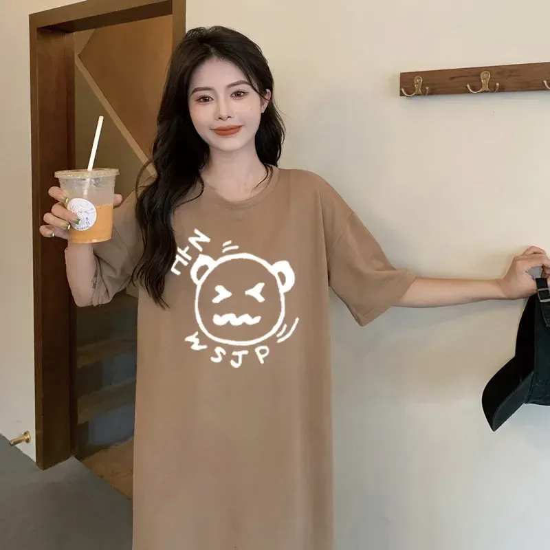 Cute Cartoon Simple Printed Women's Short-sleeved Dress Fashionable Maternity Dress_ecoleips.com