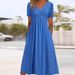 2024 Autumn New Cross-Border European And American Solid Color V-Neck Short Sleeve Unique Dress Women's Fashion_ecoleips.com