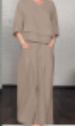 Women's Clothing Solid Color Round Neck Long Sleeved Casual Tops Mid Waist Pocket Straight Pants Two Piece Set_ecoleips.com