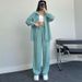 Women's Casual Long Sleeve Shirt & Pants Set - Comfortable Polyester Office Wear, Loose Fit Two-Piece Outfit For Spring & Fall_ecoleips.com