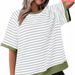 Spring/Autumn Striped And Threaded Loose T-Shirt_ecoleips.com