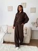 Casual Sports Women's Suit Solid Color Long Sleeve Button Lapel Pullover Sweater Lace-Up Pants Two-piece Set_ecoleips.com