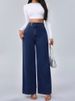 K Versatile Straight Tube Loose High Waisted Double Button Solid Color Women's Jeans_ecoleips.com