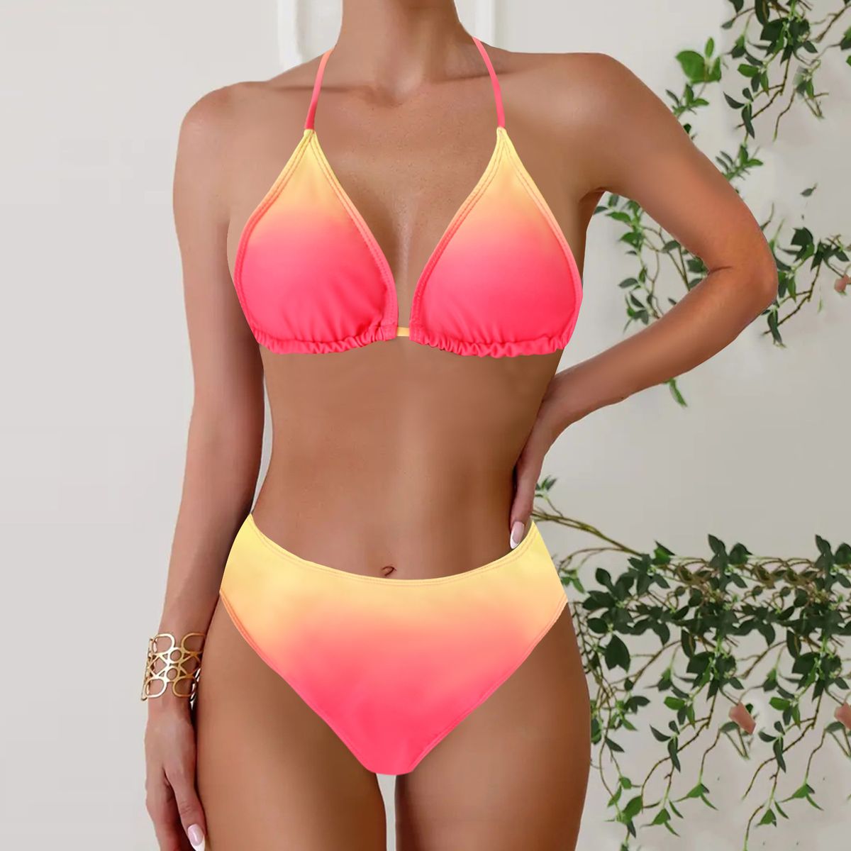 Women's Clothing Colorful Printed Triangle Bikini Plus Size Two Piece Swimsuit Simple Design Polyester Spring Autumn Summer Winter_ecoleips.com