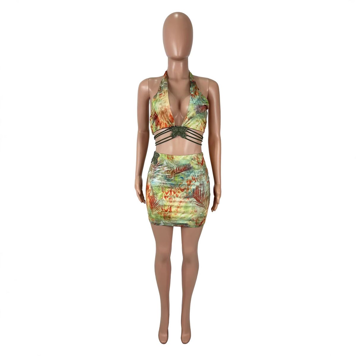 Women's Sexy Camisole Bodycon Midi Skirt Set Slim Fit Butterfly Embroidered Clothing_ecoleips.com