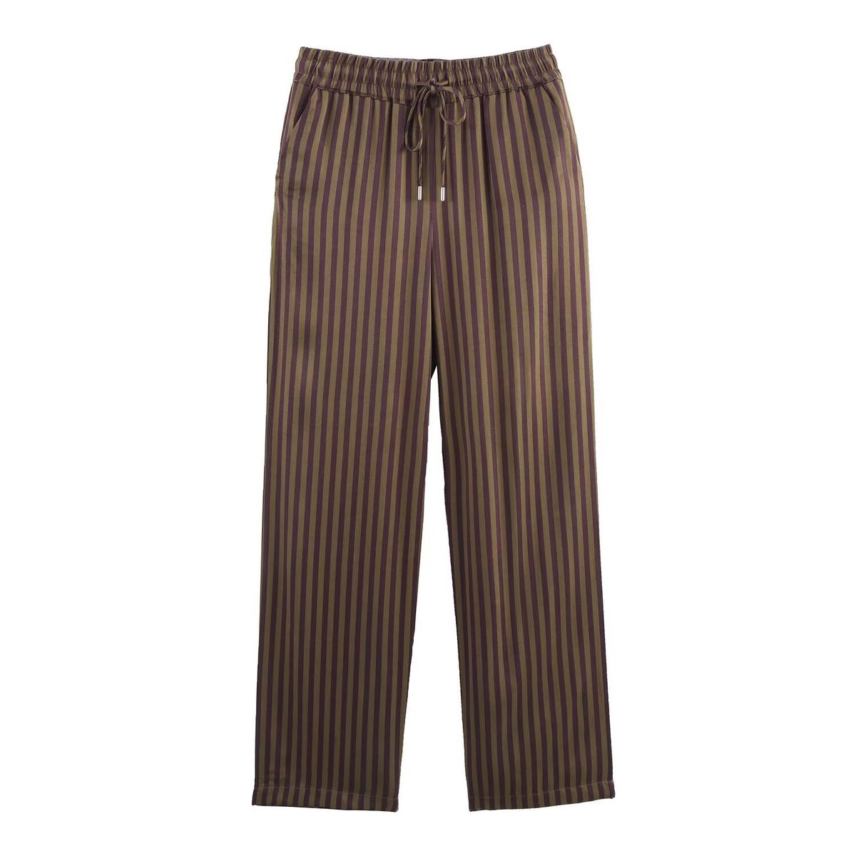 Elegant Satin Stripe Women's Shirt & Pants Set - Comfortable Polyester Office Wear, Spring Collection (XS/S/M/L)_ecoleips.com