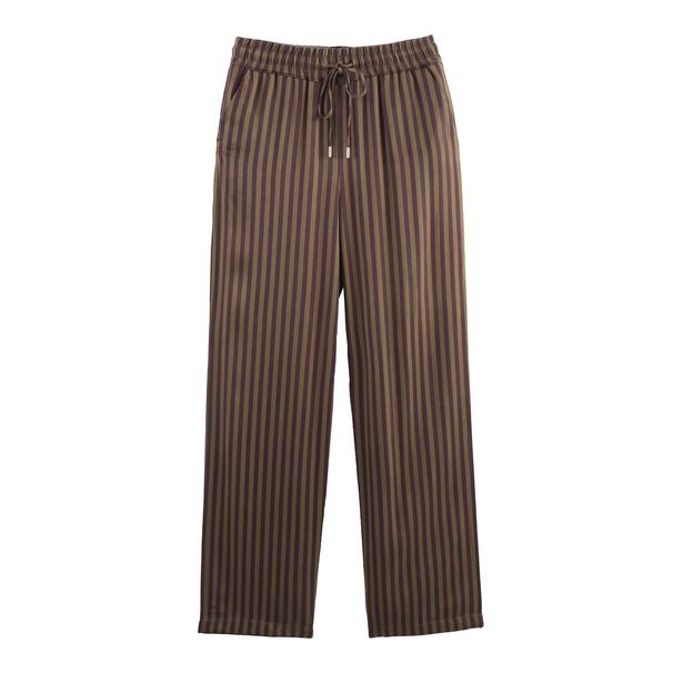 Elegant Satin Stripe Women's Shirt & Pants Set - Comfortable Polyester Office Wear, Spring Collection (XS/S/M/L)_ecoleips.com