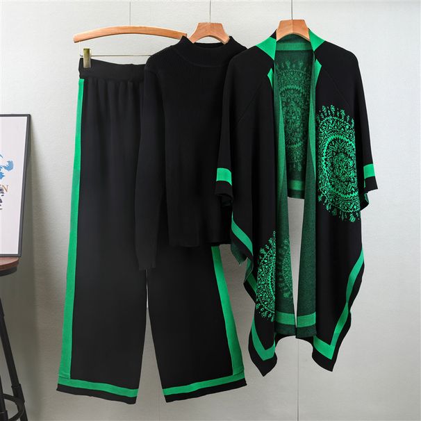 Women's Clothing new slim and fashionable long sleeved sweater + shawl + casual wide leg pants three piece suit_ecoleips.com