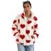 Fluffy Women's Winter Cardigan With Loose-Fitting Long Sleeves, Zipper, And Heart-Shaped Print_ecoleips.com