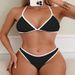 Color Block Halter Neck Bikini Swimsuit For Women Sexy Beach Swimwear American Style Hot Spring_ecoleips.com