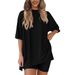 Relaxed Fit Lounge Set With Side Slit Shorts & Comfort Tee | Casual Homewear Outfit For Women_ecoleips.com