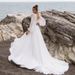 Elegant V-Neck Long Sleeve Chiffon Wedding Dress With Small Train – Boho Beach Bridal Gown For Photoshoot, Flattering High Waist(US2-26W, Ivory/White)_ecoleips.com
