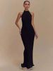 Blifanbo Halter Backless Sexy Maxi Dress Women Gown Fashion Patchwork Off-shoulder Sleeveless Bodycon Club Party Long Dress_ecoleips.com
