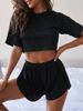 Summer New Arrival Women's Two Piece Set Simple Comfortable Solid Color Knitted Elastic Waist Shorts Short Sleeved Outfit_ecoleips.com