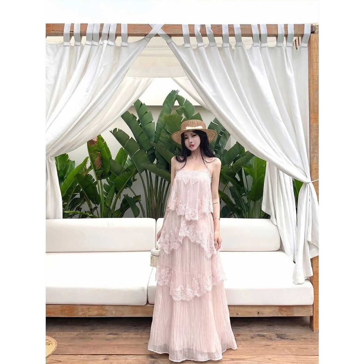 Pink Irregular Lace Camisole Cake Dress Women's Summer 2026 Loose Flowing Design Gentle Beachy Feel Unique Beautiful_ecoleips.com
