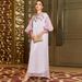 Ba3045 Light Purple Glitter Silk Hand-Stitched Rhinestone Puff Sleeve Dress_ecoleips.com