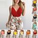 Women's Clothing V Neck Camisole And Plant Print Shorts Suit With Belt_ecoleips.com