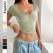 Y2K Aesthetic Button Front Lace Trim Short Sleeve T-Shirt For Women - Vintage Inspired Casual Top With Feminine Details For Spring Summer Fashion_ecoleips.com