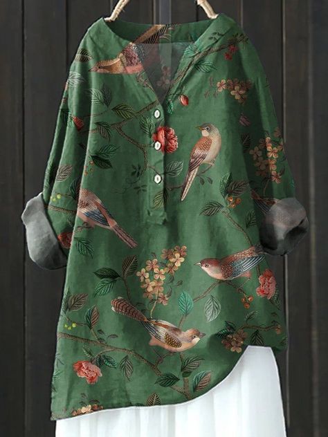 2024 Summer New Women's Short-Sleeve Shirt, Creative Retro Floral And Botanical Style, Three-Quarter Sleeve_ecoleips.com