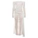 2025 Spring Summer New Fashion Women's Sexy Mesh Solid Color Off-Shoulder See-Through Long Sleeve Dress_ecoleips.com