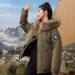 Women's Clothing Vintage-Inspired Short Puffer Jacket With Detachable Faux Fur Hood - Warm Utility Coat For Women (Black, Beige, Khaki, Army Green)_ecoleips.com